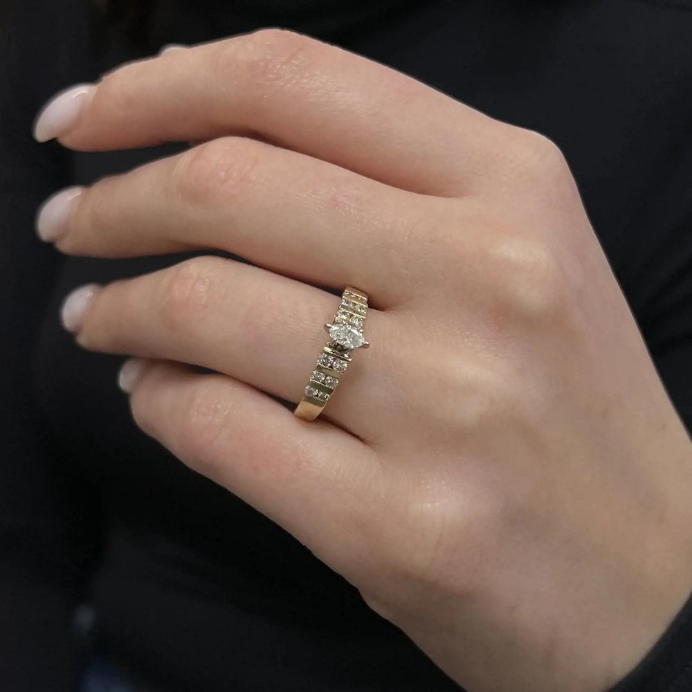 Rachel Koen 0.50Cttw Marquise and Round Diamond Engagement Ring 14K Yellow Gold